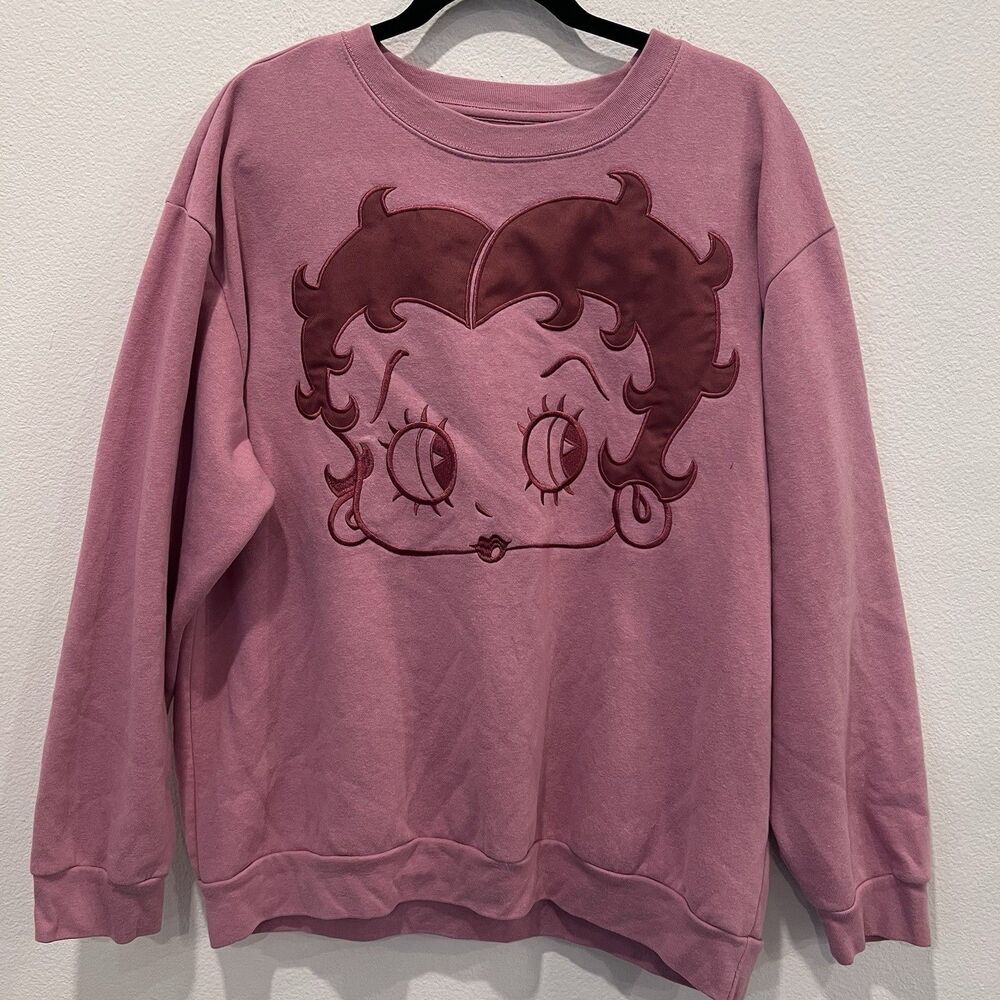 Betty Boop Womens  Fleece Top  Sweatshirt Pajama Graphic Rose Color Size  XXL